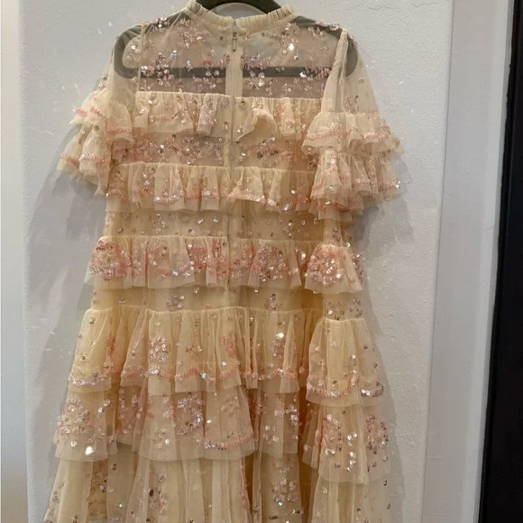 Needle and Thread Sequin Dress in Cream and Pink
